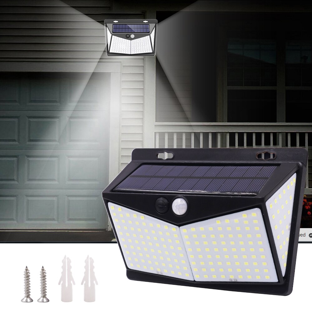 Led Solar Light Pir Motion Sensor 136/206/208 Led Waterdichte IP65 Led Wall Lamp 2835 Smd Grote Batterij Solar power Zonlicht