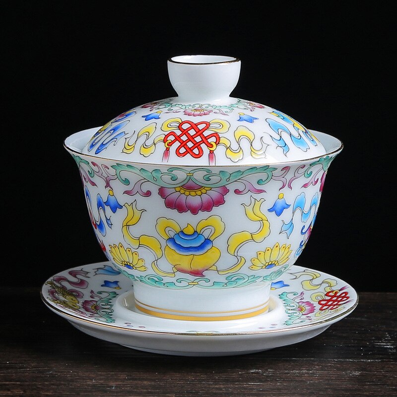 Farverig emalje gaiwan kinesisk te ware sancai te skål service te kop og underkop sæt 150ml tekop te maker: B