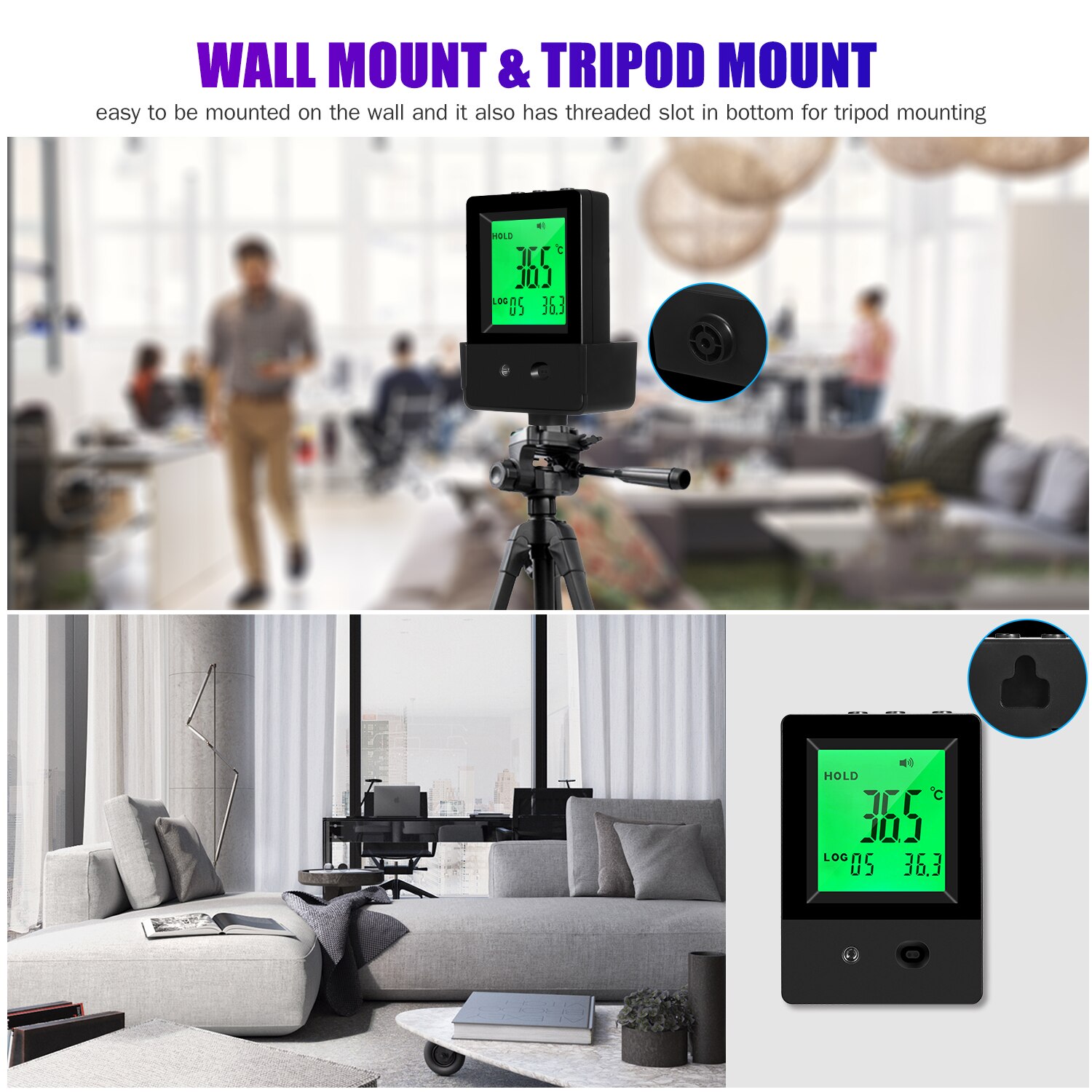 Infrarood Thermometer Muur Gemonteerde Temperatuur Meting Gauge Non-contact Automatische Smart Ir Inductie 3-Kleur Backlight