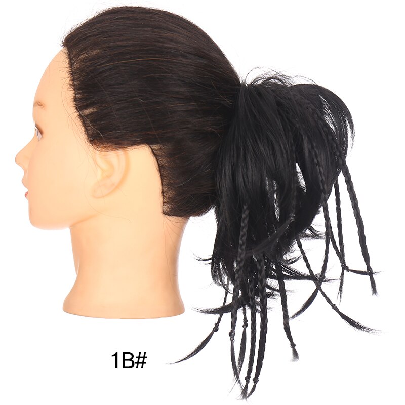 DIANQI Synthetic Messy Bun With Small Braided Hair Straight Chignon Elastic Messy Scrunchies Wrap Ponytail Extension For Women: 1B