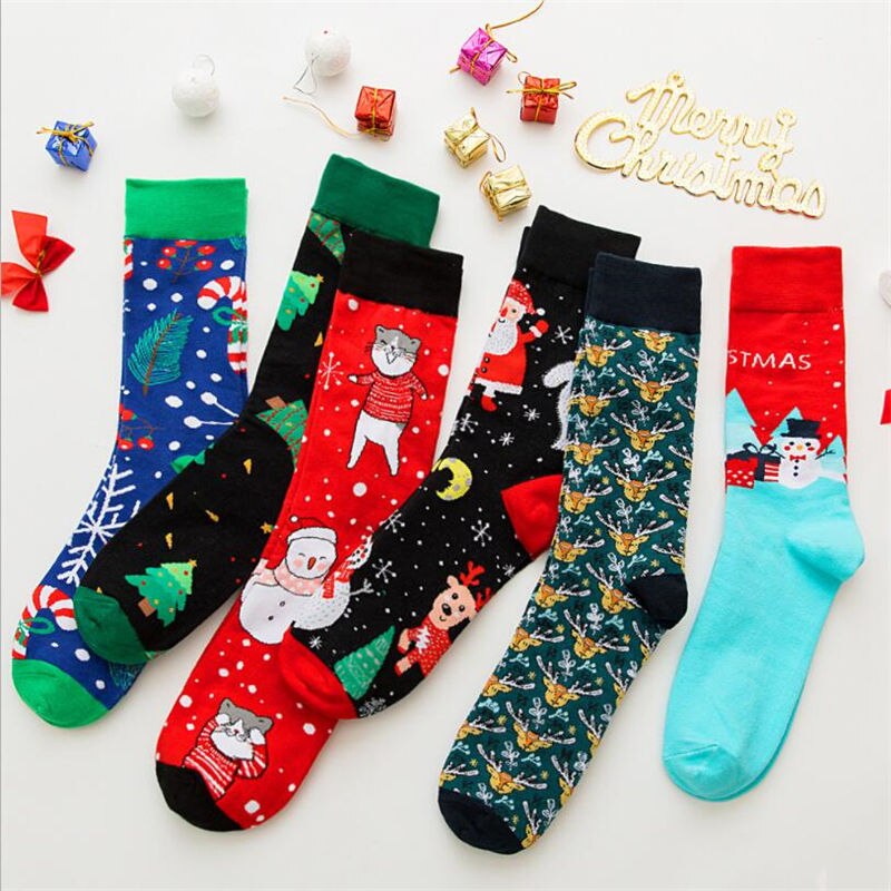 1 paar herren socken Baumwolle socken weihnachten und männer herbst Winter neue jahr Weihnachten baum schnee elch socken froh Mitte socken