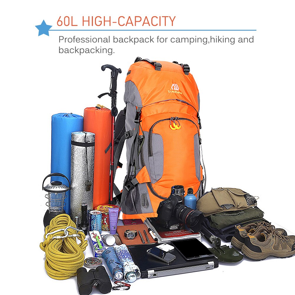 weikani 60L Outdoor Backpack Large Capacity Sports Bag Waterproof Camping Travel Climbing Bags Hiking Backpack with Rain Cover