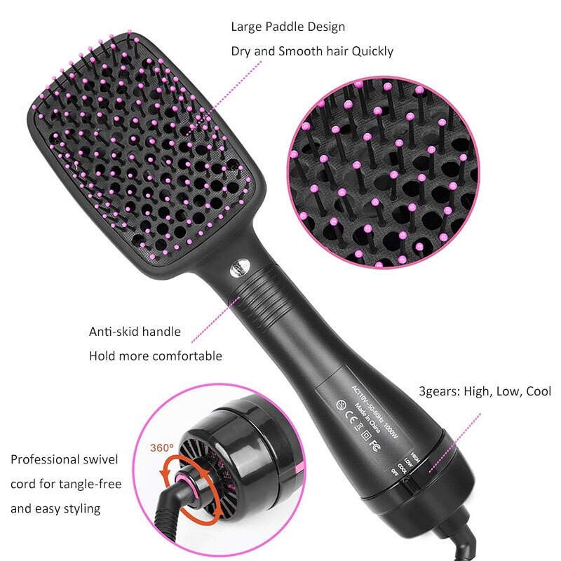 Secador de pelo eléctrico 2 en 1, cepillo Styler en seco y húmedo, aire frío, cuidado del cabello, herramientas lisas