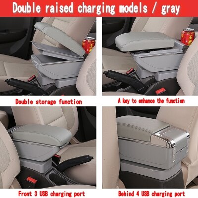 Voor C4 Grand Picasso Armsteun Doos Usb Opladen Verhoog Dubbele Laag Centrale Winkel Inhoud Bekerhouder Asbak Accessoires: Double USB Gray