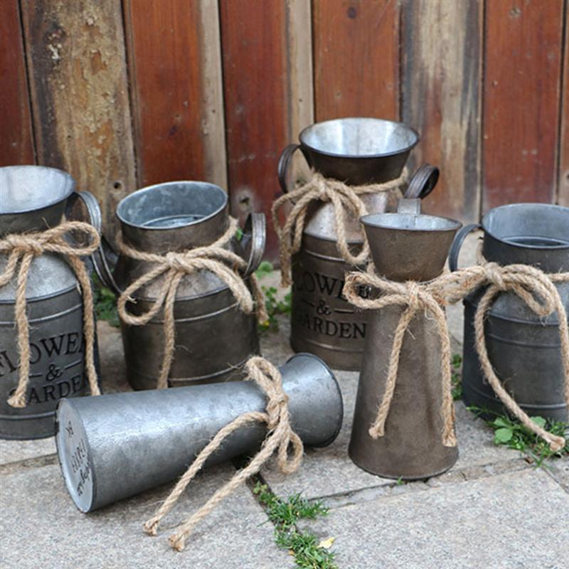 3pcs Flower Bucket Retro Iron Bucket Flower Pot Vase Decoration Ornaments Rural Style Milk Pot Bucket for Home