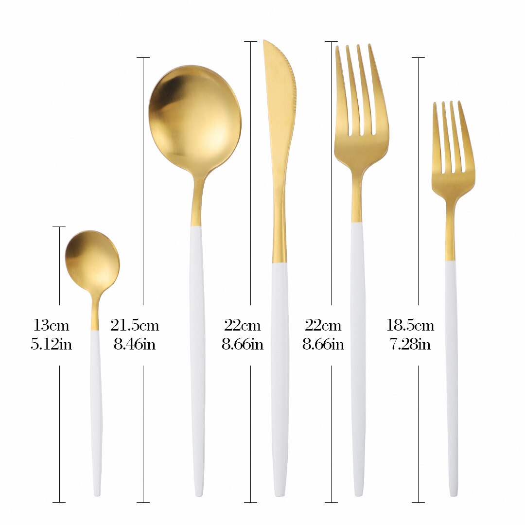 5Pcs Set Frosted Black Silver Combination Dinnerware Sets Stainless Steel Forks Knives Spoons Tableware Set Cutlery: matte white gold
