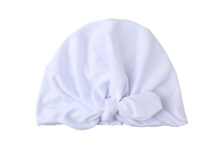 Cute Rabbit Ears Indian Hat Unisex Solid Cotton Hats Cap Baby Girls Kids Knot Turban Hair Headwrap Accessories for Children: white