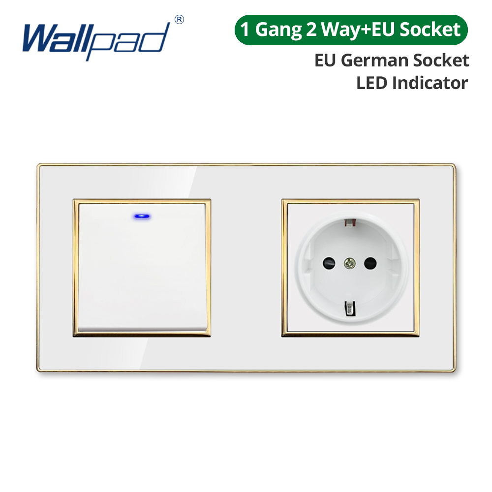 Wallpad White Acrylic Panel Gold Border Wall Light Switch LED Dimmer USB Charge EU Socket Outlet 4 5 6 7 8 Gang 2 Way Reset