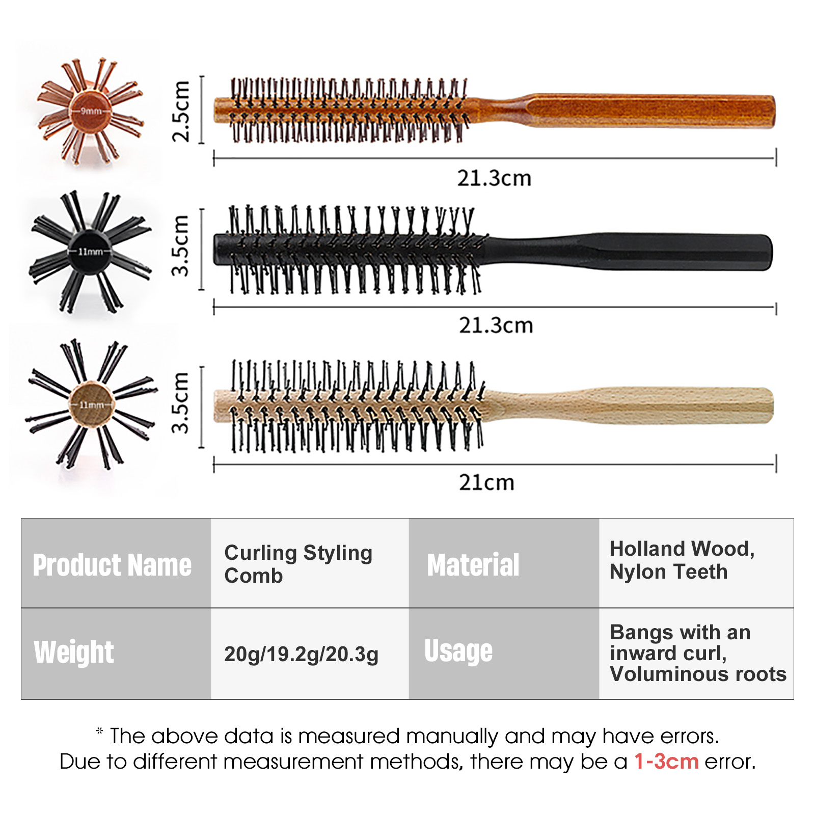 Wooden Handle Nylon Teeth Circular Brush Curly Roller Comb Fluffy Hair Root Straight Hair Multifunctional Comb For Men And Women