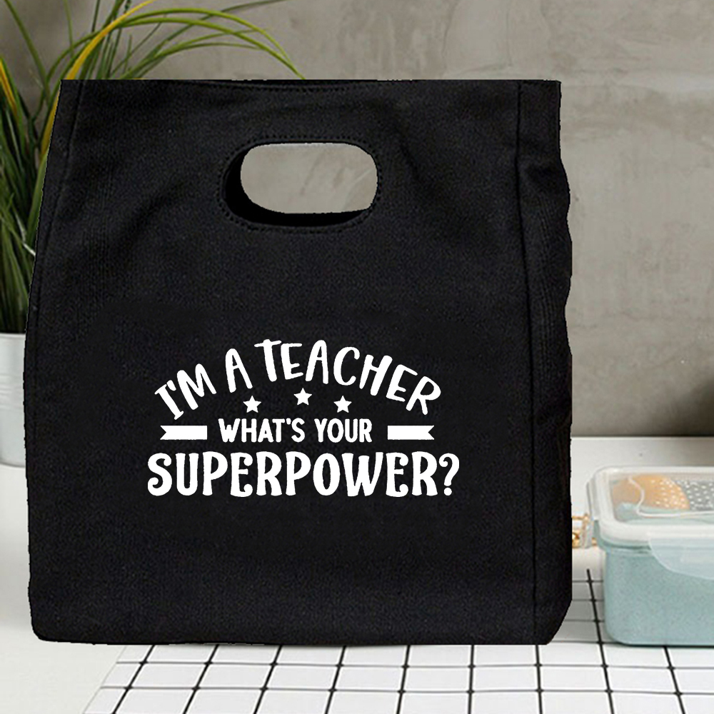 I'm Teacher-bolsas térmicas reutilizables con estampado de I'm Teacher, bolsa de lona de gran capacidad, caja enfriadora para profesores de escuela: Q02139-TBBK-C