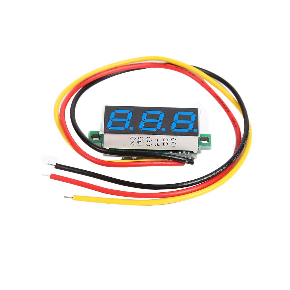 Mini medidor de voltaje con pantalla LED de 3 cables, herramienta de voltímetro de 0-100V de CC, 0,28 pulgadas, 40v 4,0-2 cables de voltaje operativo, cable de 4,0-40V: Azul