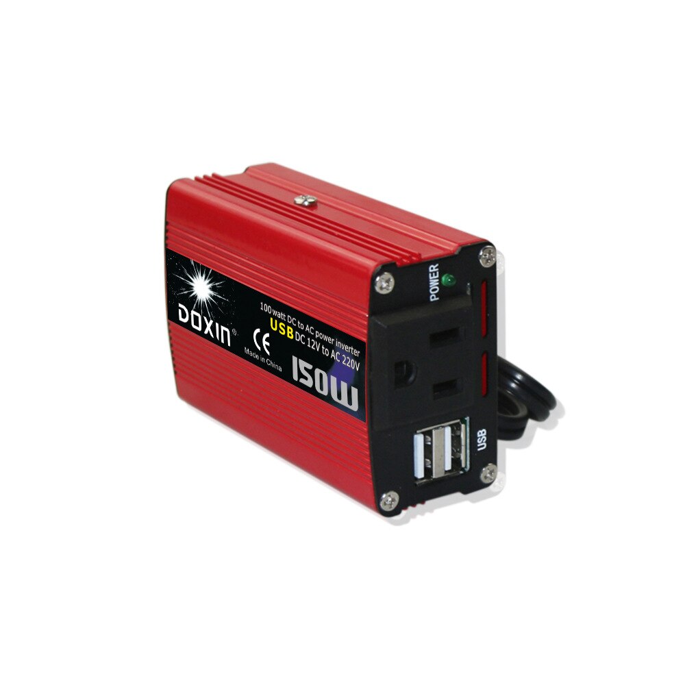 150W Vehicle Inverter Red 12V with Fan Charger Inverter Power Supply Dual USB Power Converter