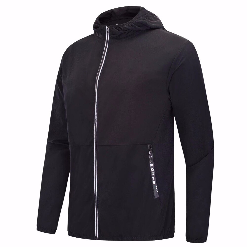 Løbejakke med hætte til mænd langærmet sweatshirt hurtigtørrende lynlåsjakke fitness gymnastikskjorter fodbold fodbold basketball jakke