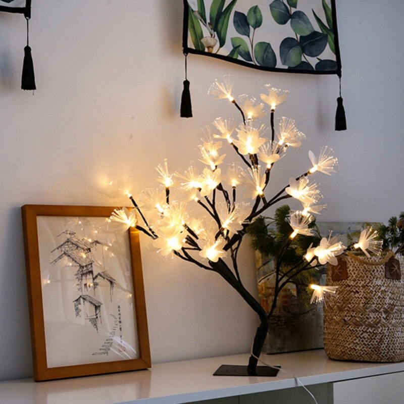 LED tree branch night light fiber optic flower tree lamp room mirror decoration desktop decoration cherry tree lamp