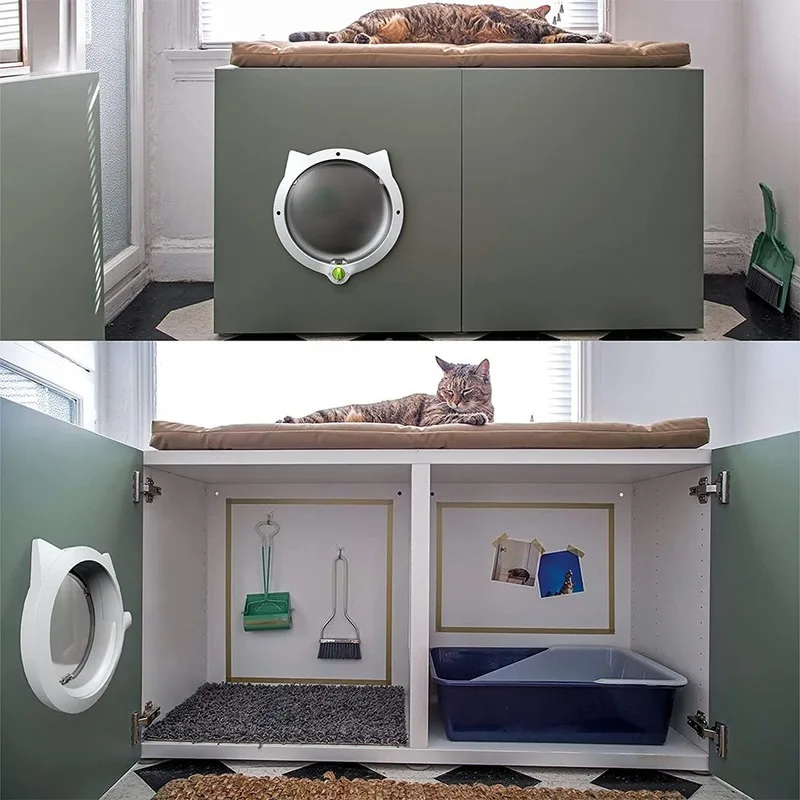 Valla de puerta para gatos, solapa de bloqueo de 4 vías para puertas interiores y exteriores, pared o Puerta de control inteligente oculta