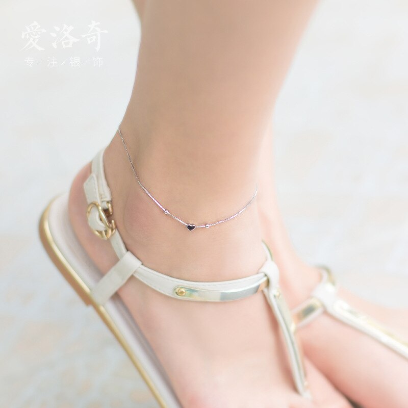 925 Sterling Silver Romantic Small Heart Charm Anklet For Women S925 Ankle Bracelet Adjustable Length