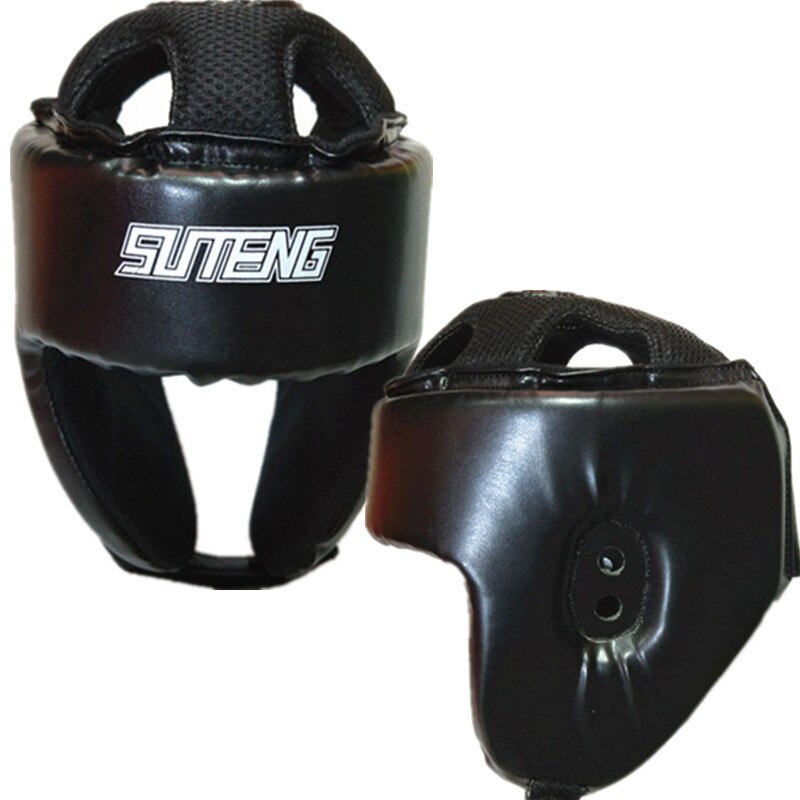Neue Boxen Helm verrotten Kopfbedeckungen Einstellbare Sanda Kickboxen Muay thailändisch unisex Kopf Schutz halb-abgedeckt Keine Maske Gesicht Schutz: Schwarz / M Höhe 146-165cm