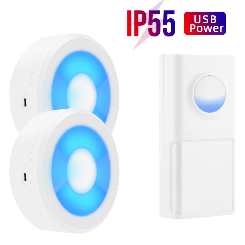 USB Powered IP55 Waterproof Wireless Smart Doorbell Door Bell Ring Chime Call 433MHZ LED Night Light Home Plug-Free: 09