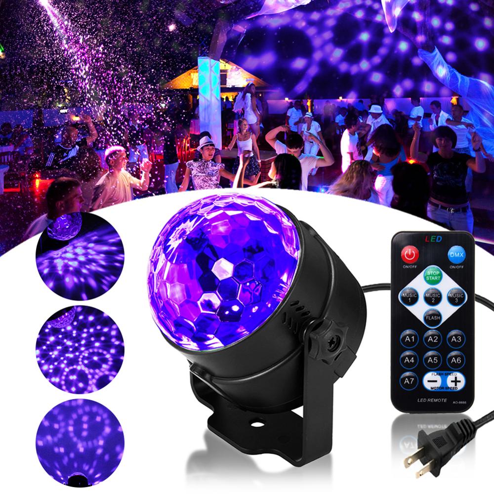 Bola de discoteca giratoria UV, luz estroboscópica de 3W RGB, luces de escenario para Navidad, hogar, KTV, Navidad, boda y espectáculo