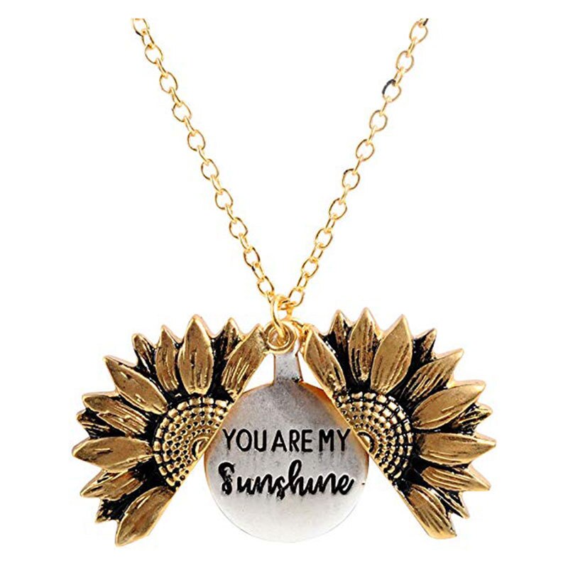 Rose Gold Silver Color Long Chain Sun Flower Female Pendant Necklace Jewelry You Are My Sunshine Sunflower Necklaces For Women