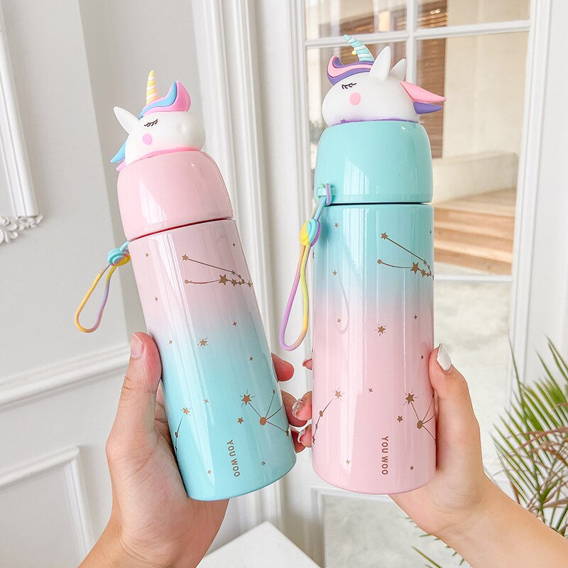 1pc dessin animé licorne tasse changement progressif petit frais littérature et Art Botton Portable acier inoxydable verre scellé extérieur