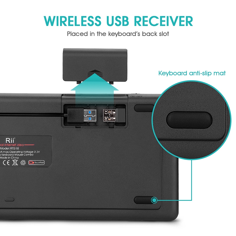 Rii  k18 plus draadloos multimediatoetsenbord (russisch/amerikaans/frans/hebreeuws) met 3- led-kleurenachtergrondverlichting en multitouch voor tv-box en pc