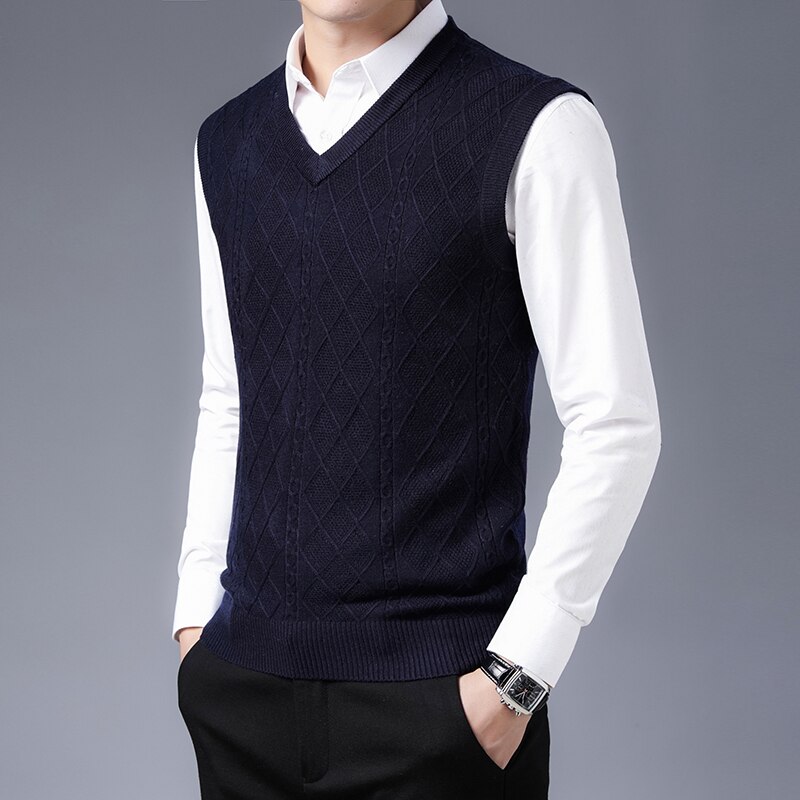 Heren gestreepte casual effen gebreide trui vest pullover heren truien v-hals slim fit truien gebreide trui heren: Zwart / Xl