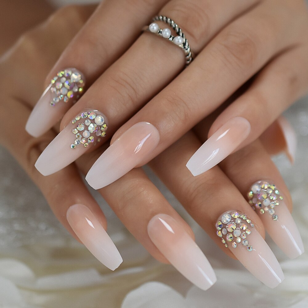 Faux-ongles nus, en ABS, longs brins pointus et Stiletto, en acrylique, artificiels, pointe en Strass pour manucure, 24: L5428