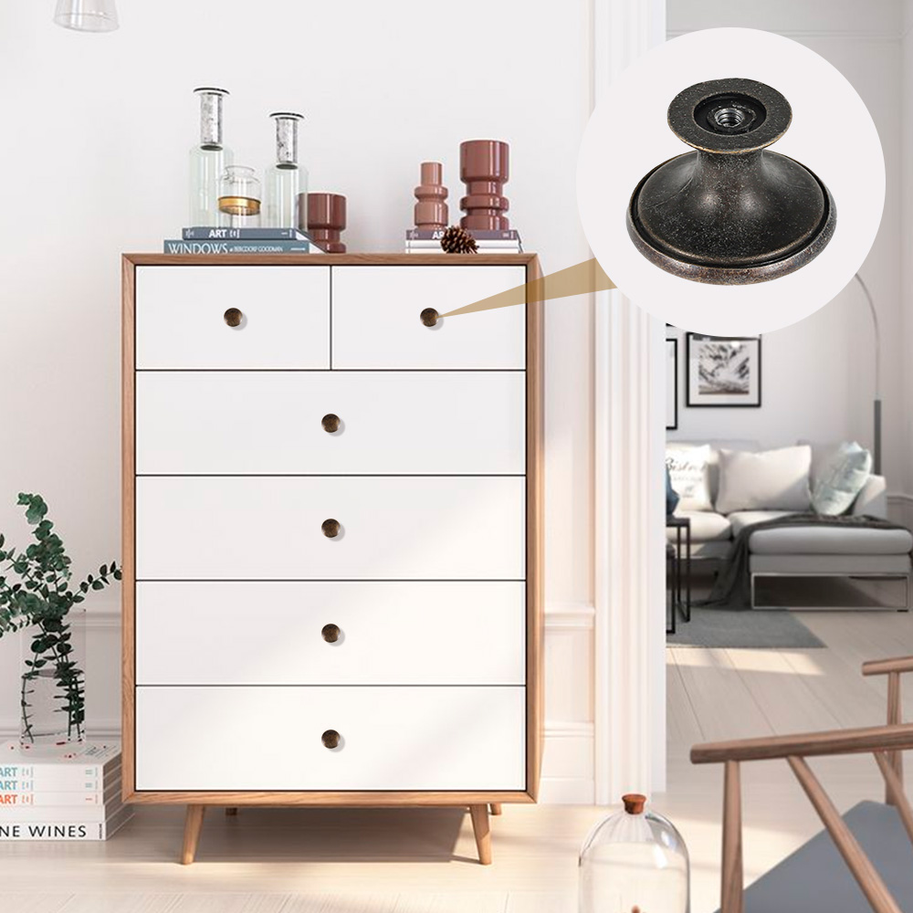 12-60 stk. rund skuffeknott i sinklegering, ett hulls skuffeknott, vintage-stil, kommodeknott med skruer, møbeldekorasjon