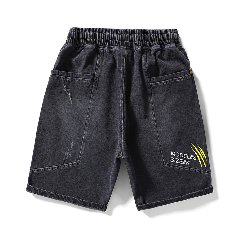 summer men korea style denim shorts letter jeans plus size 6XL 7XL 8XL loose elasticity cool hipster shorts