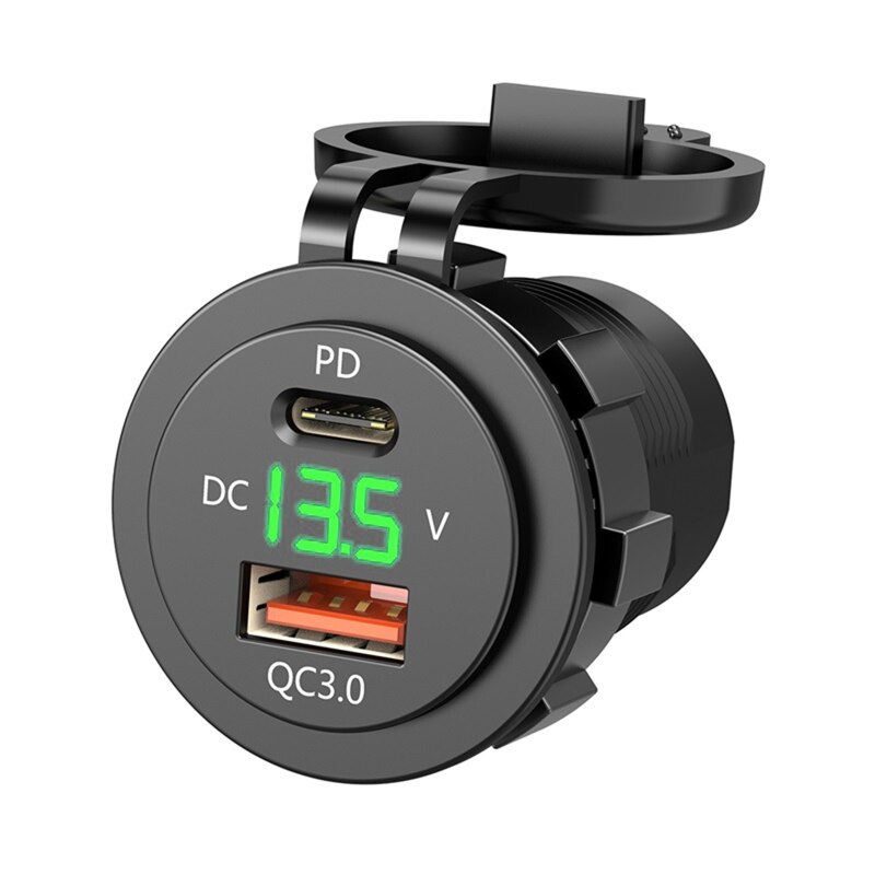Ip66 vesitiivis 12v dc teho  qc3.0 dual type -c 5v 3a usb -moottoripyörä: Vihreä