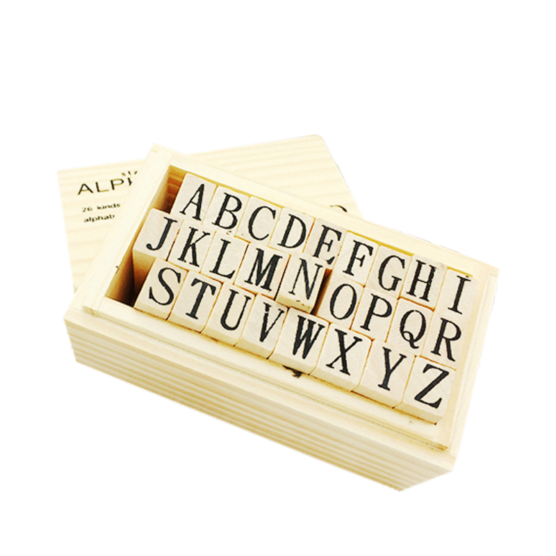 26pcs/set Wooden Stamp Alphabet Digital Letters stamp Set DIY