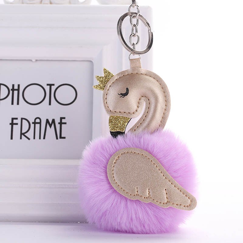Leuke Roze Flamingo Sleutelhanger Vrouwen Konijnenbont Pompoms Zwaan Auto Sleutelhanger Houder Tas Charm Hanger Party Accessoires Cadeau