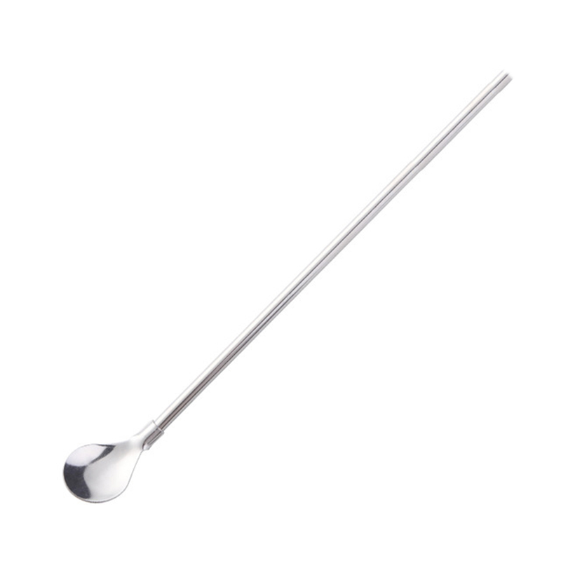 Flerfärgat rostfritt stål lång metall sugrör sked 266mm återanvändbara te kaffebar kök festdrink sugrör tillbehör: Silver rak