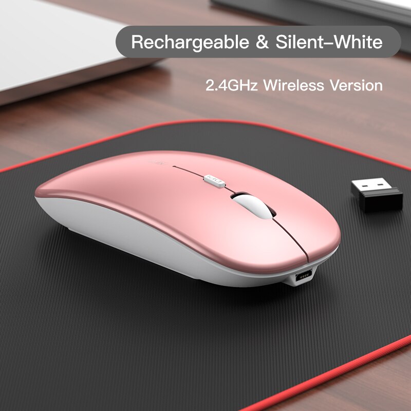Niye Bluetooth Pink Mouse Wireless Computer Mice 2.4GHz USB Adapter DPI Rechargeable Home Desktop Laptop Mouse Ergonomic Mouses: Wireless Pink