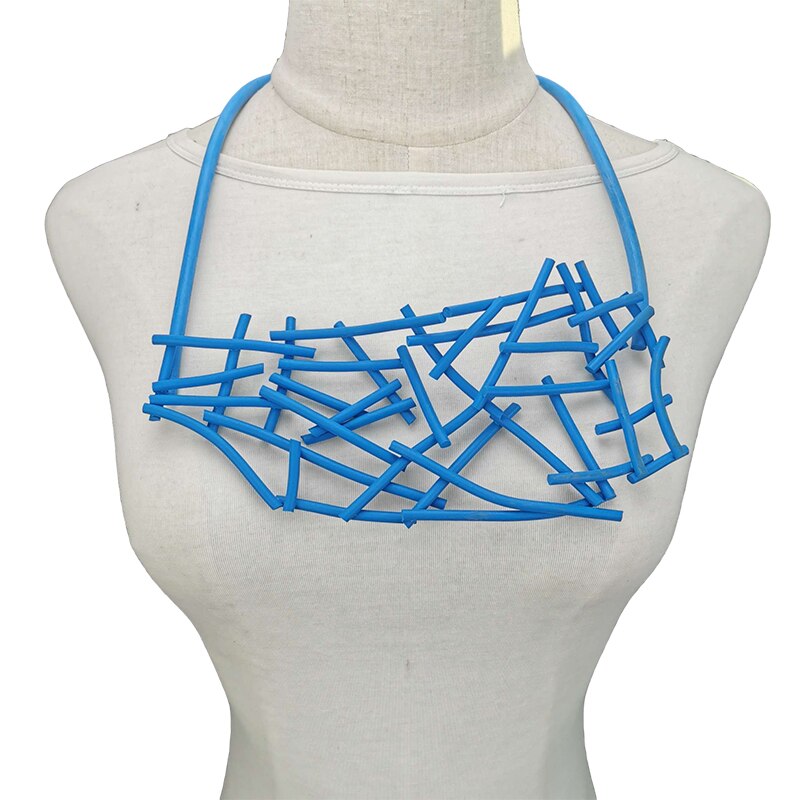 UKEBAY Handmade Strange Pendant Necklace Mesh Jewelry Women Statement Necklaces Gothic Clothes Accessories Jewellery: blue