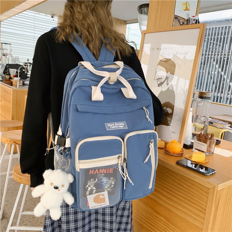 Draagbare Gesp Meerdere Zakken Vrouwen Rugzak Vrouwelijke Dubbele Laag Waterdichte Nylon Schooltas Schoolmeisje Laptop Rugzak
