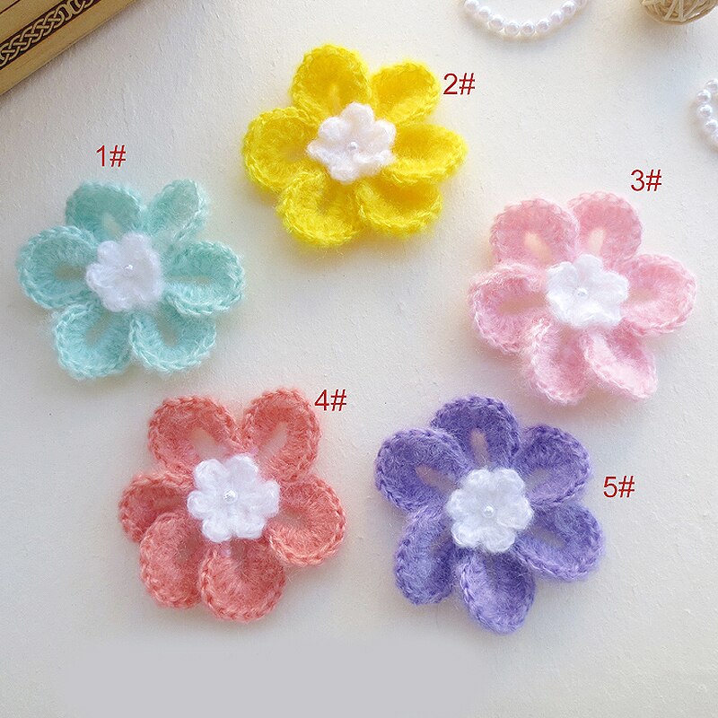 30PCS 7cm Handgemaakte wollen garen Haak Gebreide applique Patchwork DIY handwerken naaien accessoires Doek plakken decoratie 347