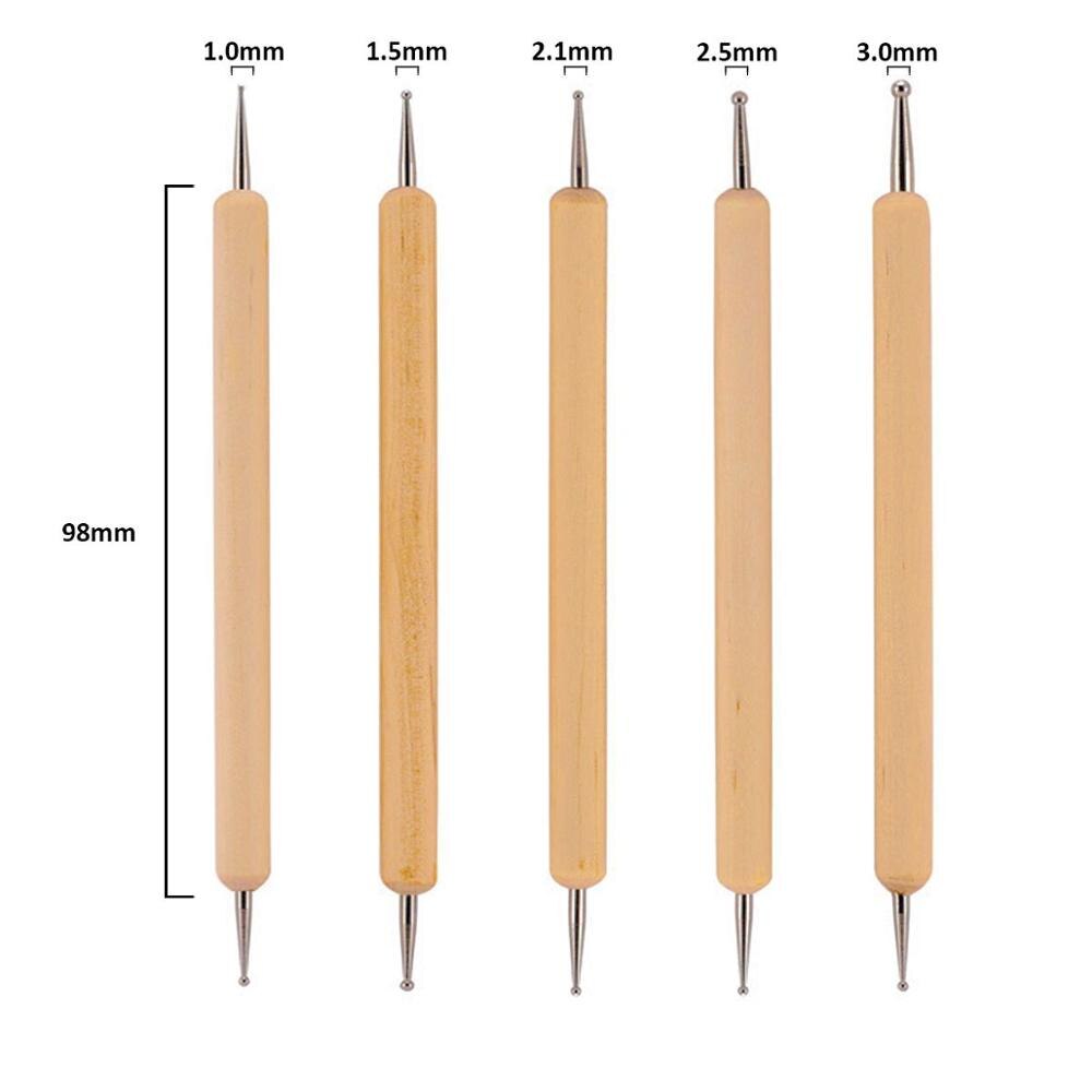 Monja 5 Stks/set Dubbele Hoofd Manicure Borstel Acryl Gel Graveren Pen Strass Kralen Decoratieve Delicate Nail Art Gereedschap: SKU004446