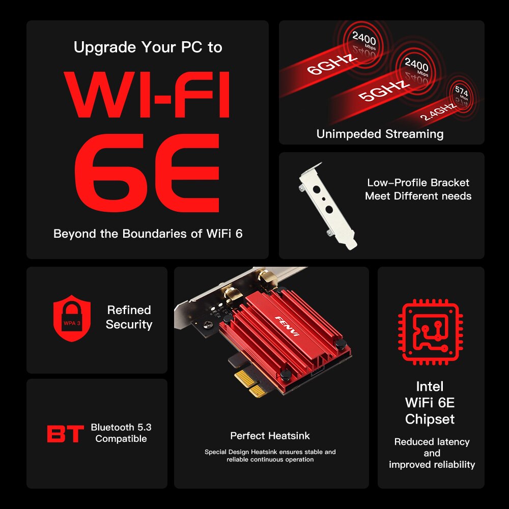WiFi6E Intel AX210 Bluetooth 5.3 Triple Band 2.4G/5GHz/6GHz WiFi Card 802.11AX AX200 PCI Express Wireless Network Adapter PC
