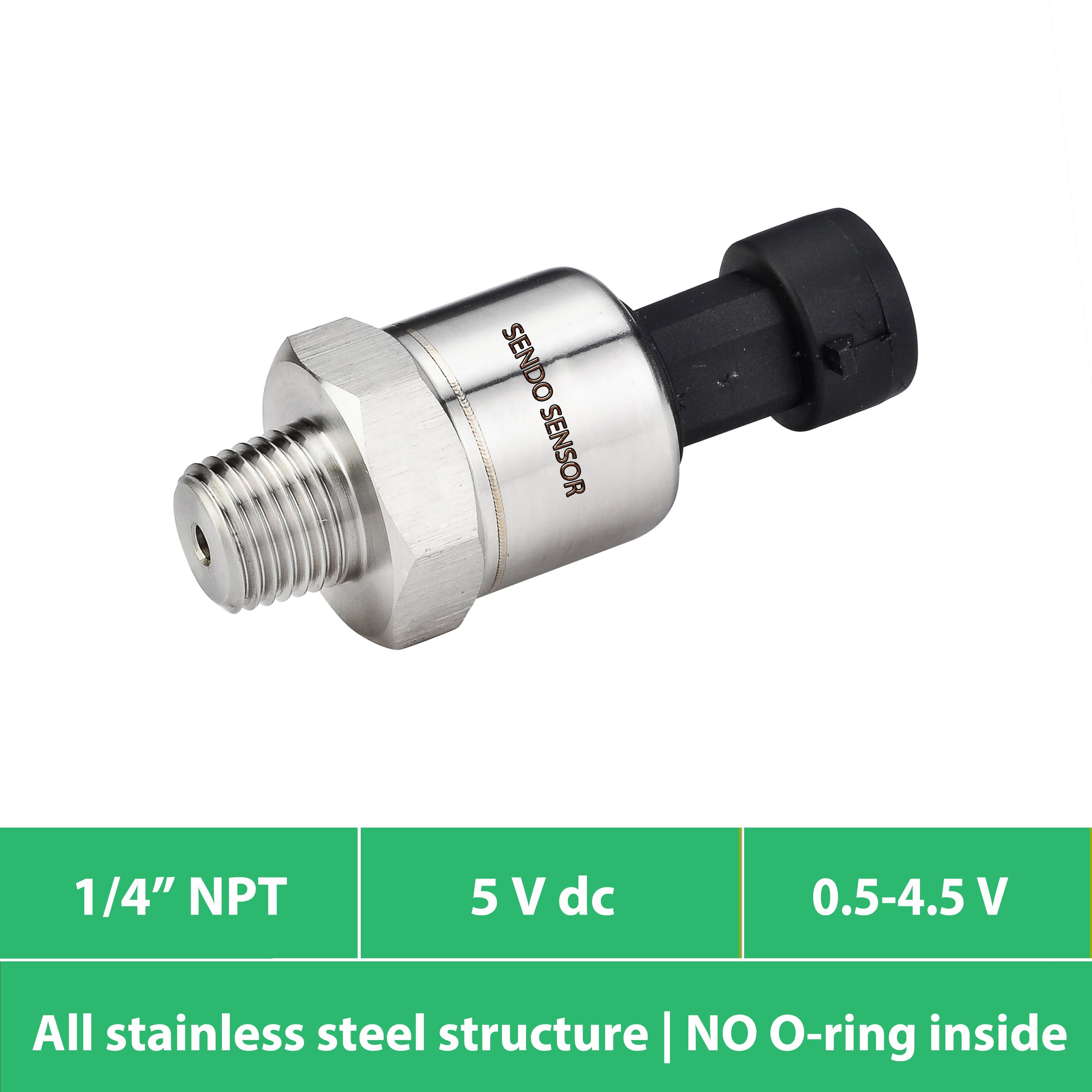 5v input pressure sensor, 1 4 NPT all metal pressure connections, AISI 316L diaphragm, range from 15 to 1500 psi, 100 kpa 10 mpa