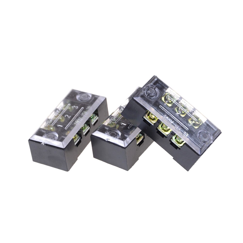 3pcs/lot Dual Row 3 Position Screw Terminal Block Strip 600V 15A W Cover TB-1503 Barrier Terminal Block