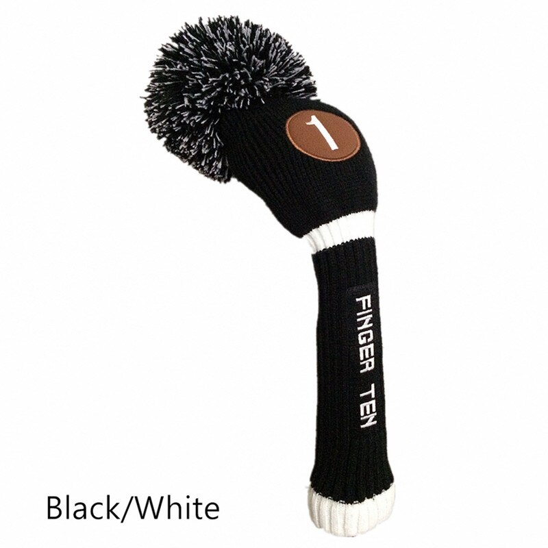 Golf Head Cover Diver No.1 Wol Gebreide Iron Club Headcovers Breien Hout Pom Pom Covers Wollige Pack 4 Kleuren 1 pc: Black-White