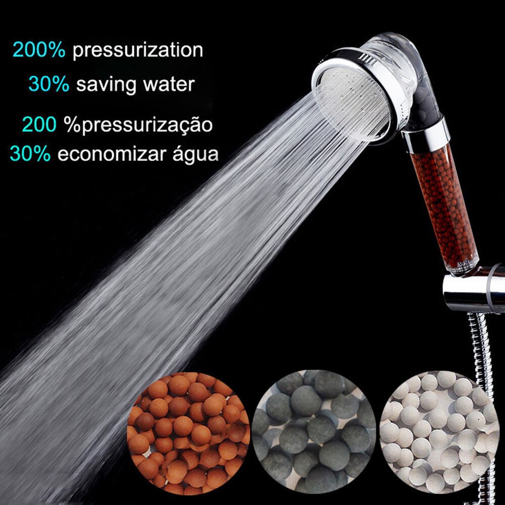 Bad brusehoved højtryksforstærkende vandbesparende filterkugler perler nytte bad brusehoved, der øger skure og opbevaring