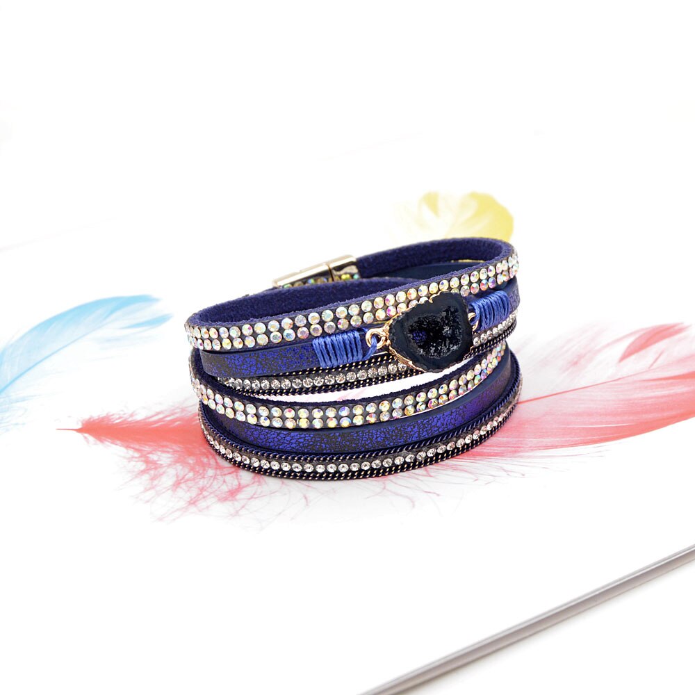 Cindy xiang 3 cores moda natural pedra pulseiras de couro para mulheres e homens unissex manguito pulseiras longo torcido braceletes verão