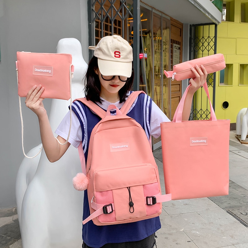 4 pièces/ensemble femmes sacs à dos scolaires Oxford tissu cartable étanche pour adolescentes étudiant livre sac dame voyage décontracté és