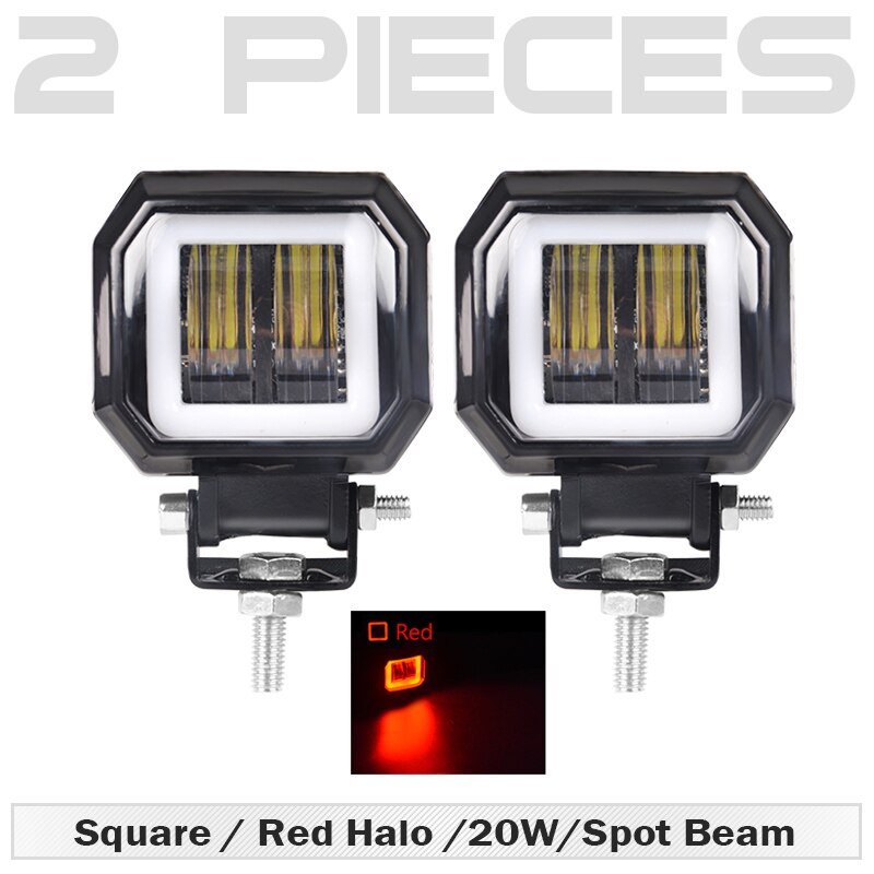 Luz led de trabajo redonda y cuadrada, barra de luces antiniebla de Ojos de Ángel de 3 pulgadas, 12V y 24V, focos para coche, motocicleta, camión todoterreno: 2 pcs Square Red