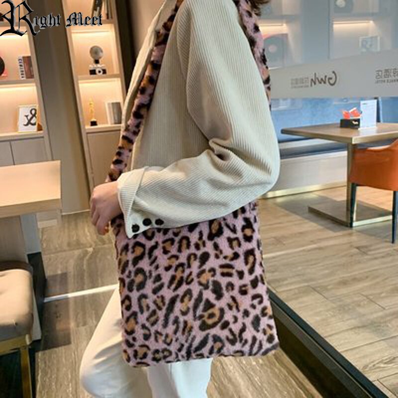 Bags for Women Leopard Print Crossbody Plush Soft Casual Shoulder Messenger Fluffy Female Handbag