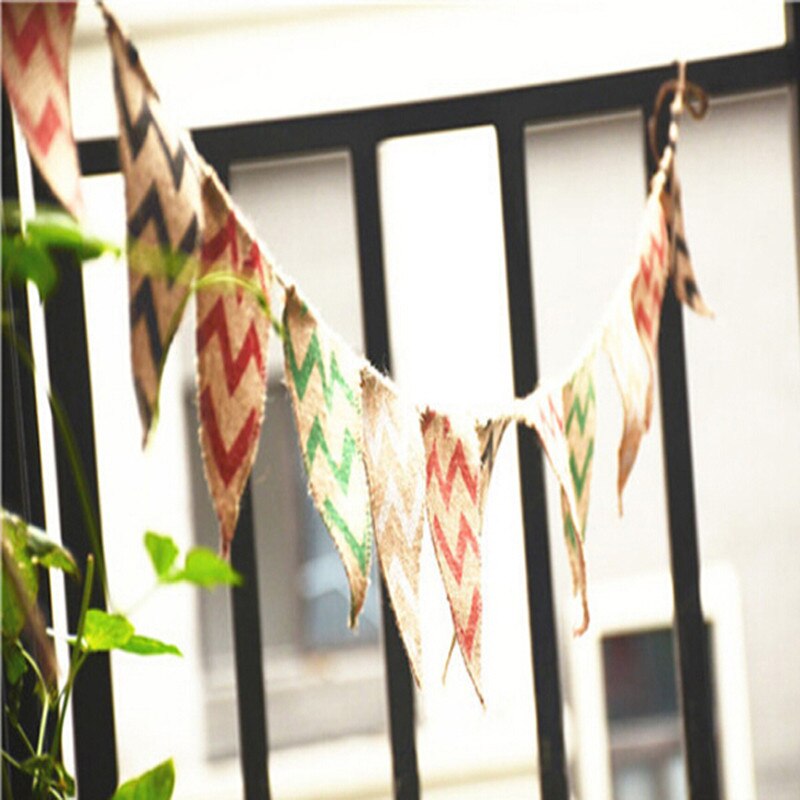Mini Triangle Wavy Bunting Banners Burlap Jute Flags Christmas Wedding Party Hanging Decoration Bunting Banners