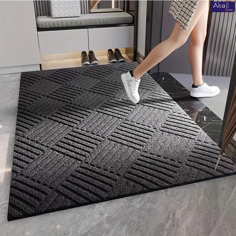 Tapis d'entrée absorbant épais et Durable, paillasson moderne en caoutchouc antidérapant avec bord en sergé pour porche intérieur et Patio